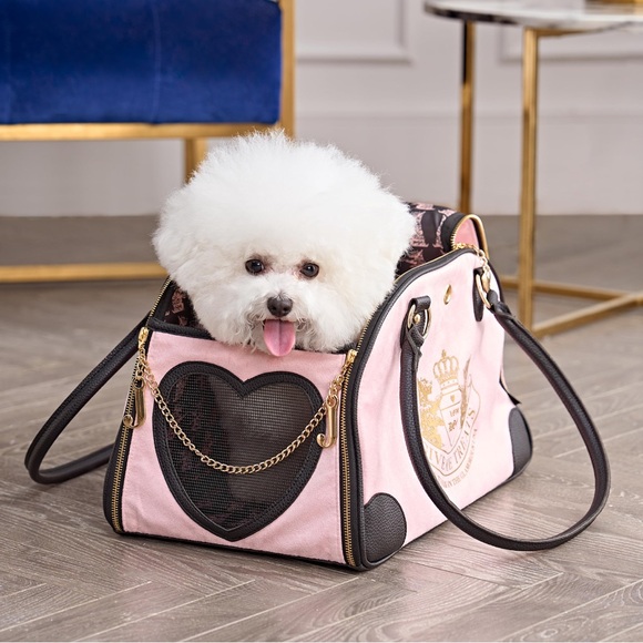 RARE Juicy Couture "GIVE ME TREATS" Pet Carrier 👑 Pink Velour Travel Bag - Picture 3 of 17